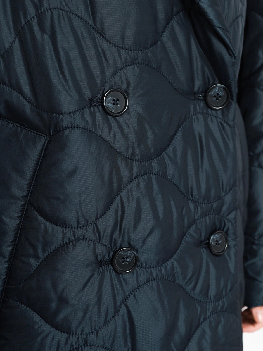 Пальто-оверсайз двубортное стеганое темно-синего цвета